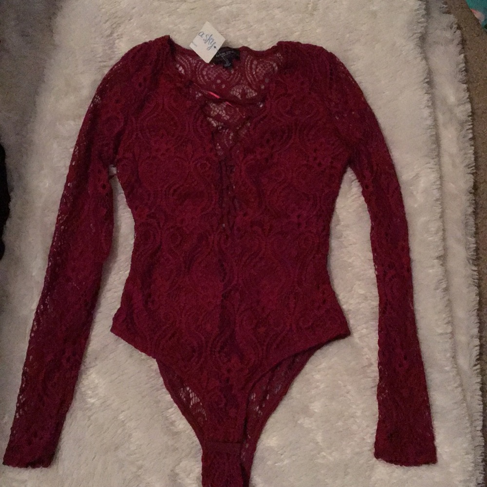 Red lace body suit